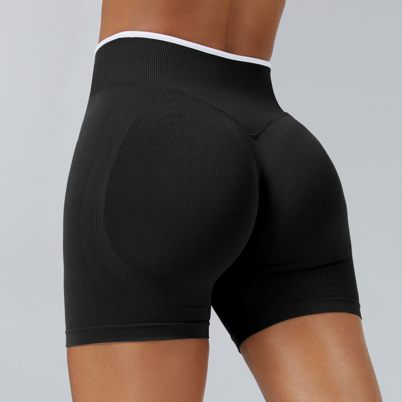 Cross-border European and American seamless color-blocked yoga shorts, tight-fitting peach-shaped hip-lifting sports shorts, women's outerwear running and fitness pants