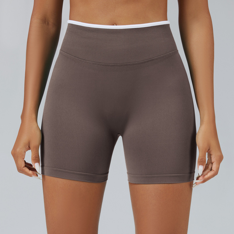 Cross-border European and American seamless color-blocked yoga shorts, tight-fitting peach-shaped hip-lifting sports shorts, women's outerwear running and fitness pants