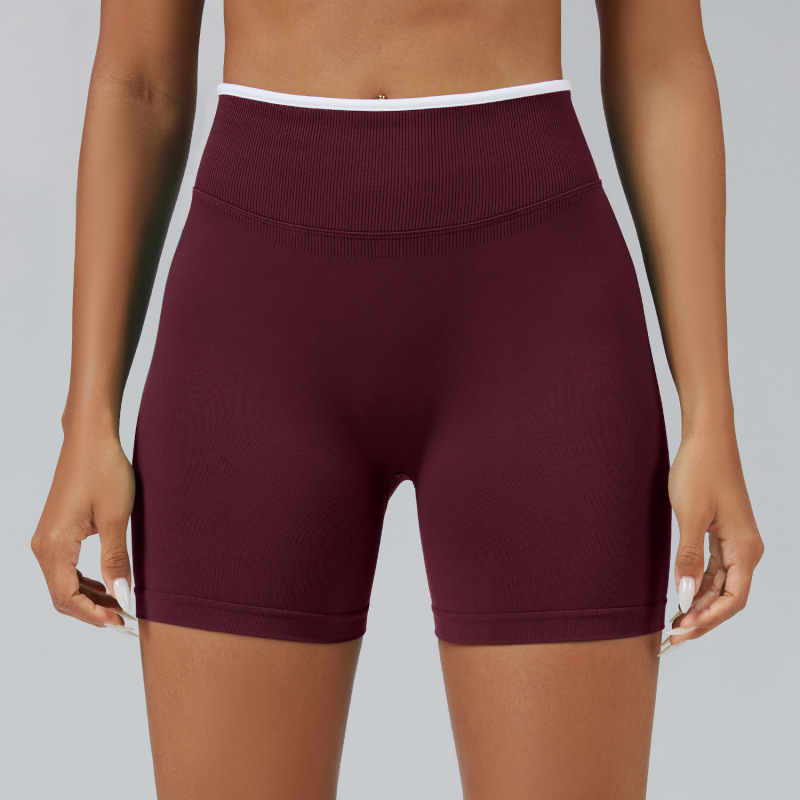 Cross-border European and American seamless color-blocked yoga shorts, tight-fitting peach-shaped hip-lifting sports shorts, women's outerwear running and fitness pants