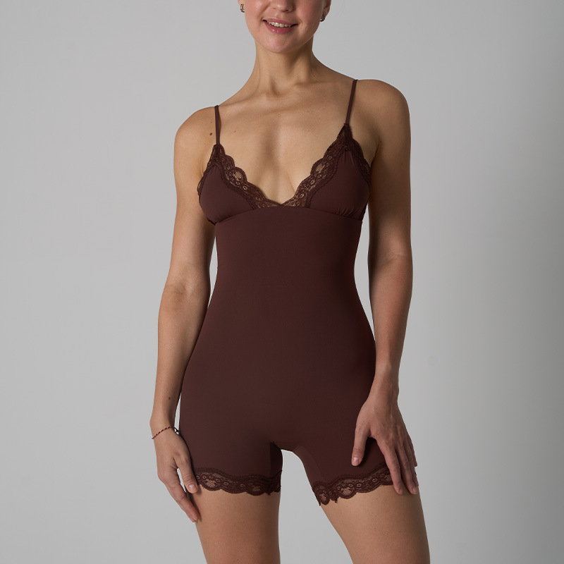FITS EVERYBODY Lace Triangle Cup Jumpsuit, Nude Feel, Breathable Inner Wear, Women's Jumpsuit