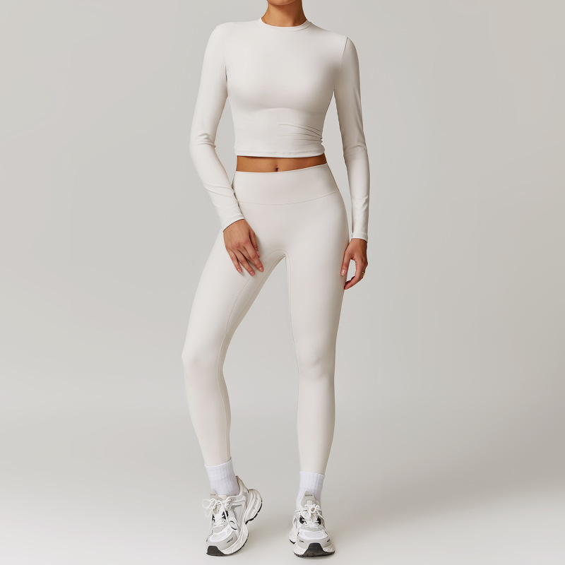 Cross-border sanding beauty back yoga clothing suit high waist tight yoga long sleeve fitness clothing sports suit women 8886