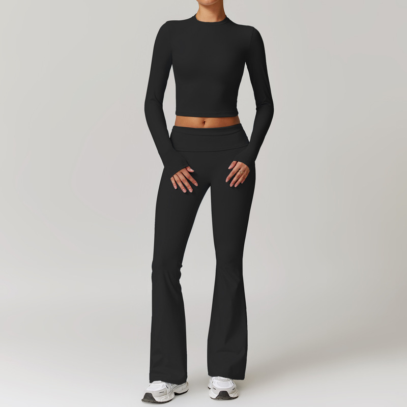 Cross-border sanding beauty back yoga clothing suit high waist tight yoga long sleeve fitness clothing sports suit women 8886