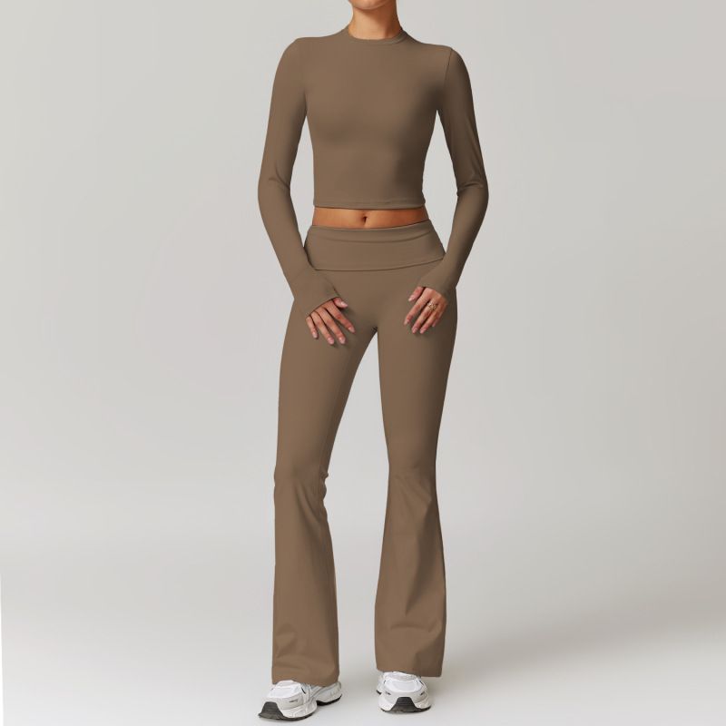 Cross-border sanding beauty back yoga clothing suit high waist tight yoga long sleeve fitness clothing sports suit women 8886