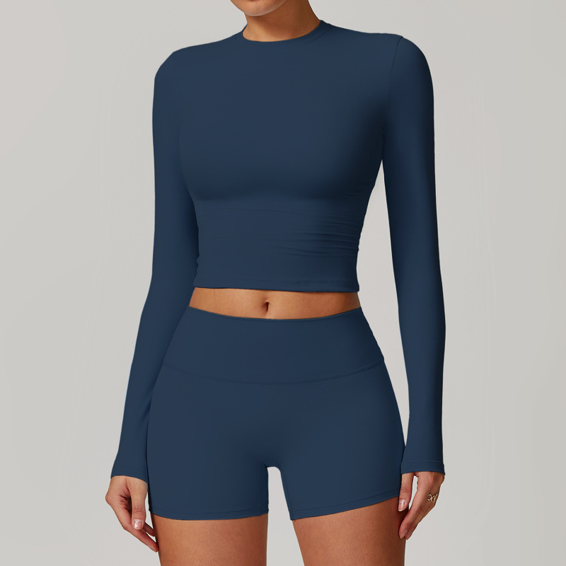 Cross-border sanding beauty back yoga clothing suit high waist tight yoga long sleeve fitness clothing sports suit women 8886