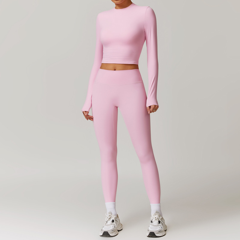 Cross-border sanding beauty back yoga clothing suit high waist tight yoga long sleeve fitness clothing sports suit women 8886