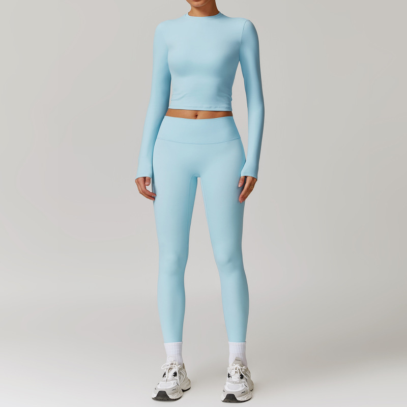 Cross-border sanding beauty back yoga clothing suit high waist tight yoga long sleeve fitness clothing sports suit women 8886