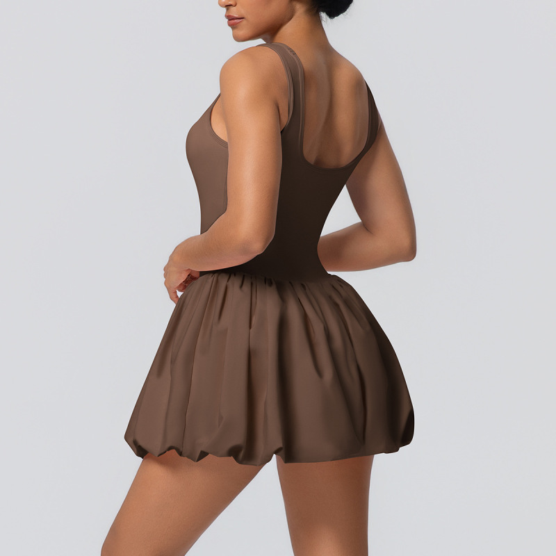 New cross-border European and American style nude-feel faux two-piece sports dress, anti-exposure base layer, outdoor running fitness tennis skirt
