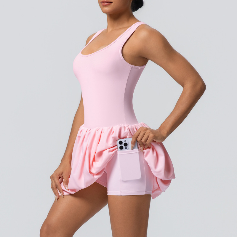 New cross-border European and American style nude-feel faux two-piece sports dress, anti-exposure base layer, outdoor running fitness tennis skirt