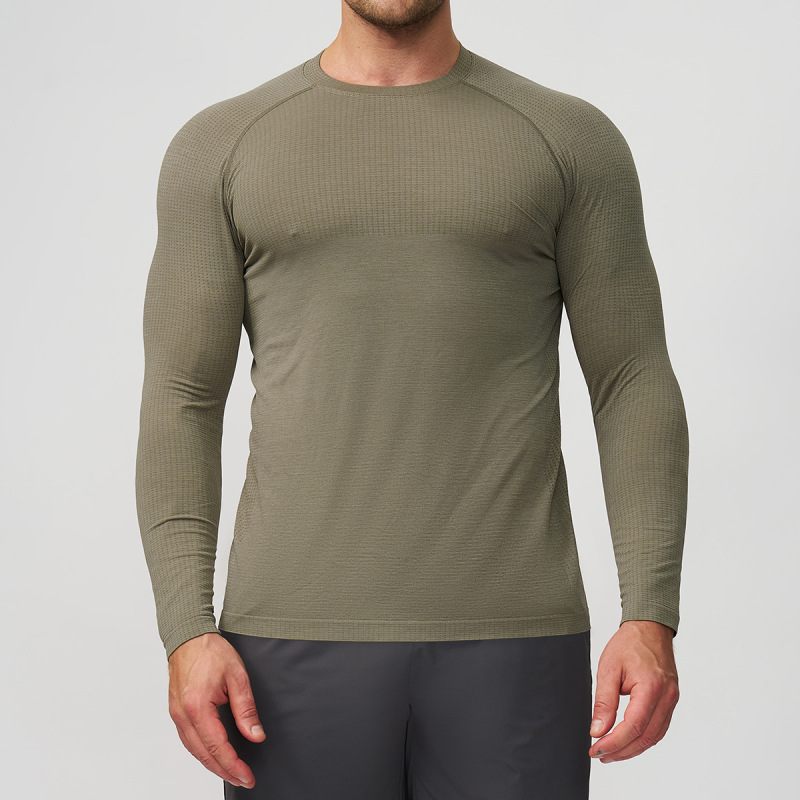 Cross-border men's sports outdoor slim fit seamless long-sleeved t-shirt fitness running basketball football top 1058-3