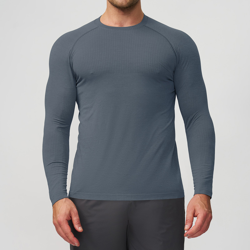 Cross-border men's sports outdoor slim fit seamless long-sleeved t-shirt fitness running basketball football top 1058-3