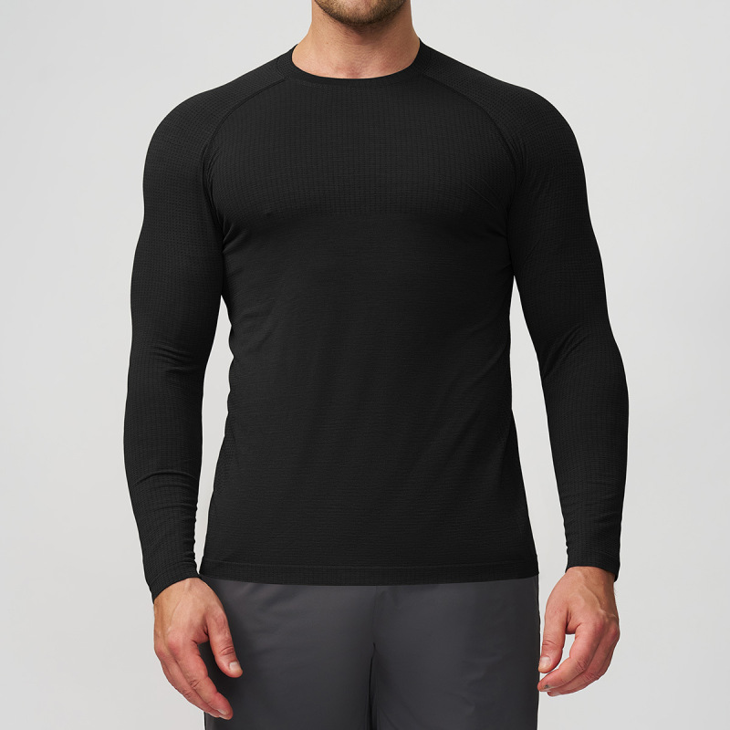 Cross-border men's sports outdoor slim fit seamless long-sleeved t-shirt fitness running basketball football top 1058-3