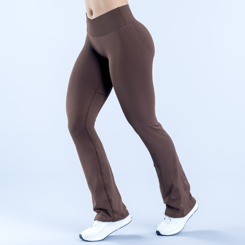Cross-border European and American seamless yoga flared pants, cross-waist hip-lifting tight fitness pants, running cycling sports flared pants