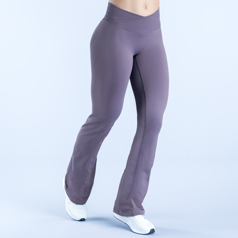 Cross-border European and American seamless yoga flared pants, cross-waist hip-lifting tight fitness pants, running cycling sports flared pants