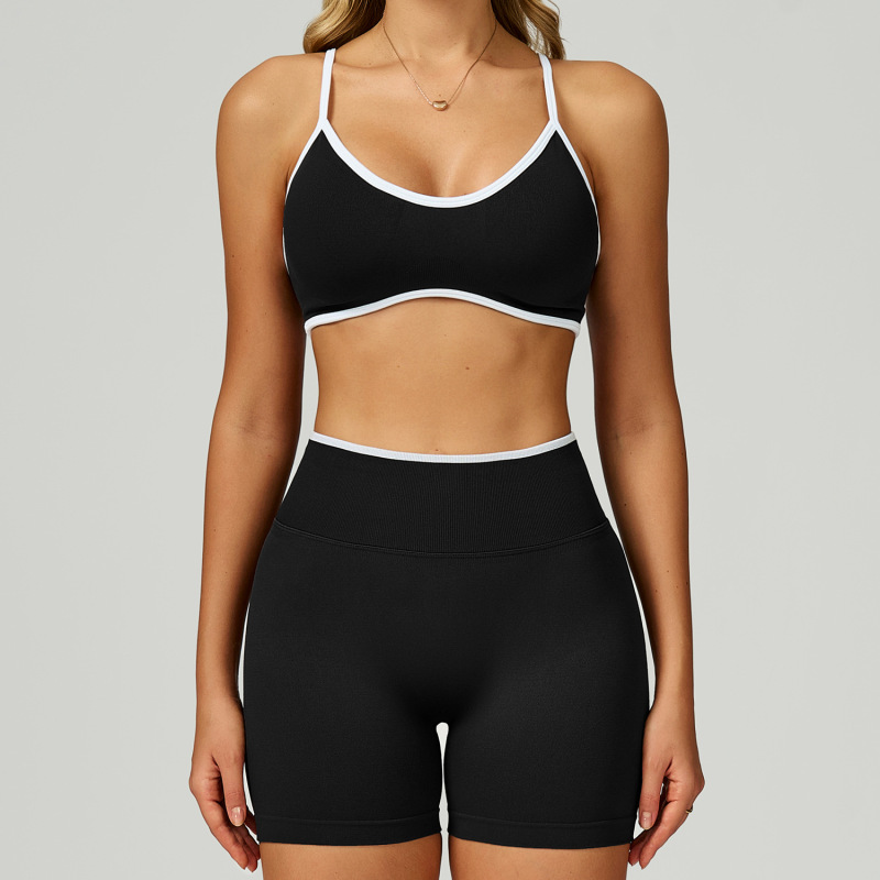 Cross-border seamless color-blocked yoga set, hollow back, high-waisted fitness wear, outdoor running sports set for women, 9245