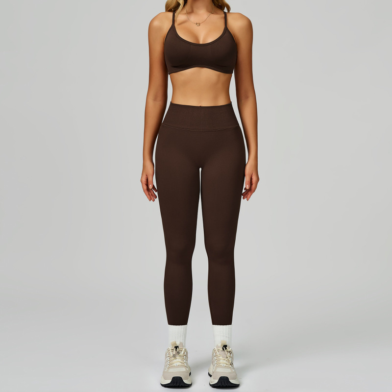 Cross-border seamless color-blocked yoga set, hollow back, high-waisted fitness wear, outdoor running sports set for women, 9245