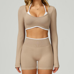 9245 long-sleeved shirt + 9245 shorts — a striking white and brown color combination