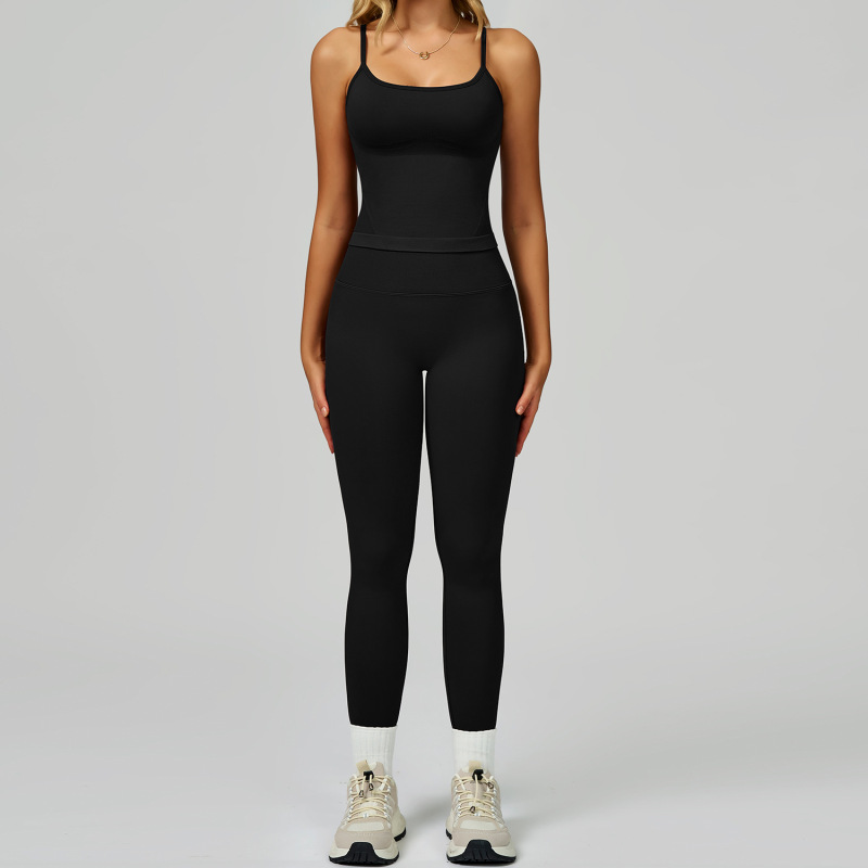 Cross-border seamless color-blocked yoga set, hollow back, high-waisted fitness wear, outdoor running sports set for women, 9245