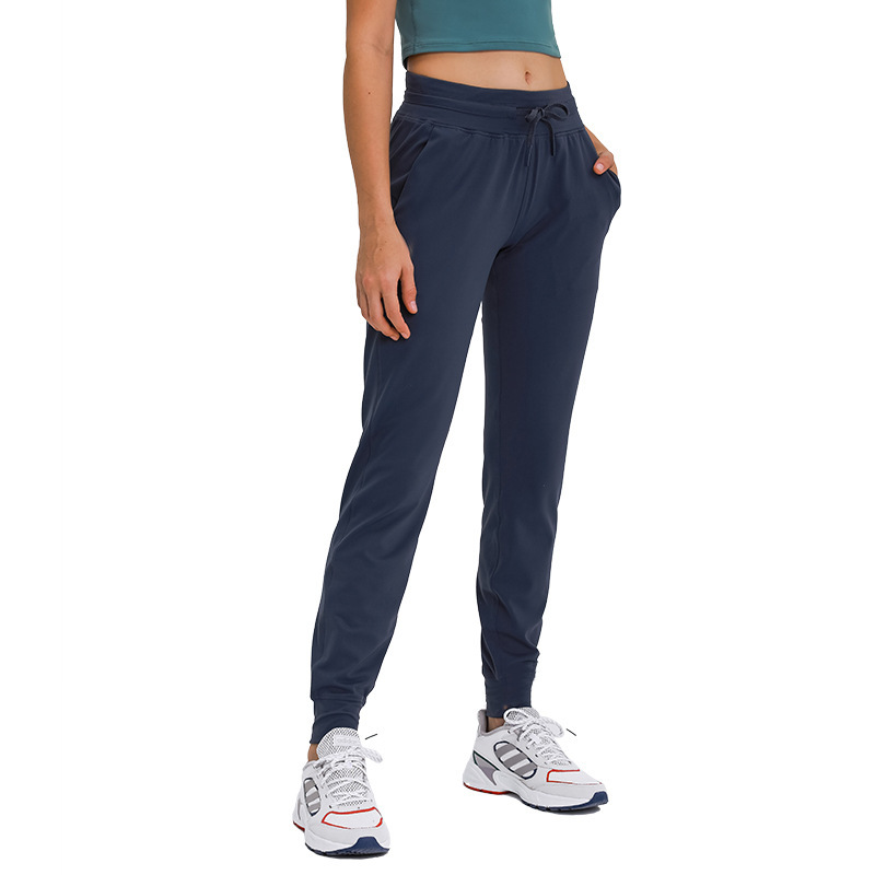 Women's high-waisted yoga pants with drawstring, quick-drying, elastic waist, suitable for running and fitness, slimming and tapered leg, sports pants D19069
