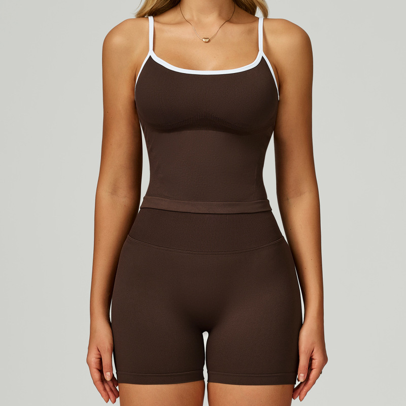 Cross-border seamless color-blocked yoga set, hollow back, high-waisted fitness wear, outdoor running sports set for women, 9245