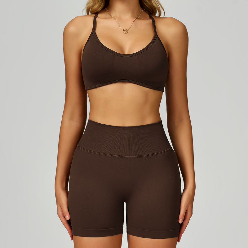 Cross-border seamless color-blocked yoga set, hollow back, high-waisted fitness wear, outdoor running sports set for women, 9245