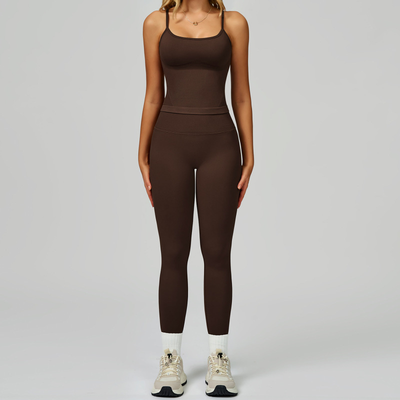 Cross-border seamless color-blocked yoga set, hollow back, high-waisted fitness wear, outdoor running sports set for women, 9245