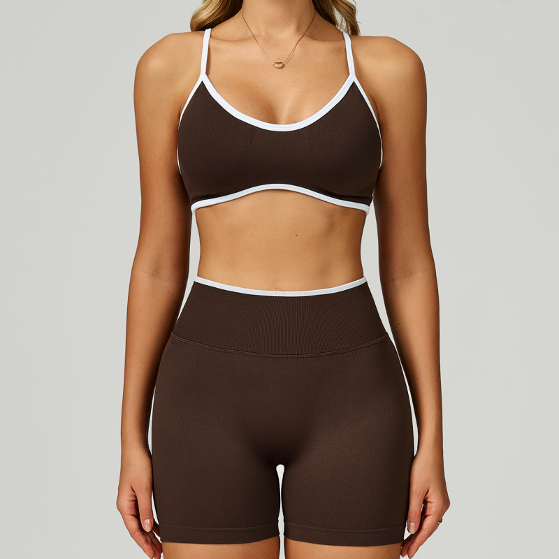 Cross-border seamless color-blocked yoga set, hollow back, high-waisted fitness wear, outdoor running sports set for women, 9245