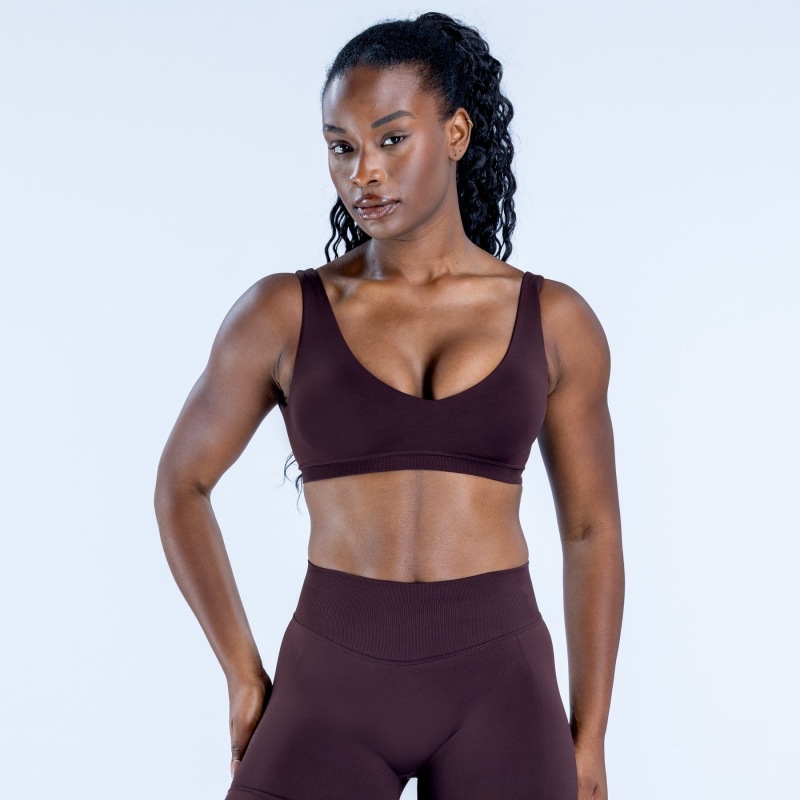 Cross-border matte nylon with concealed seams, V-neck and U-back, high-elastic backless tight-fitting bra, seamless yoga vest, sports bra