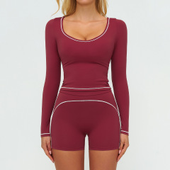 7028 Long-sleeved Top + 7028 Shorts - Cherry Red