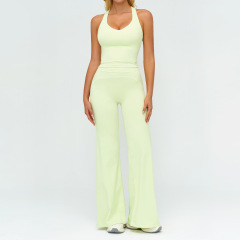 7028 Vest + 7028-2 Wide-Leg Pants - Lemon Green