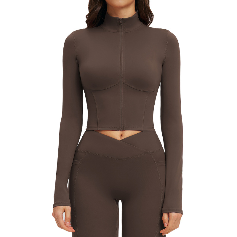 Cross-border nude yoga jacket, stand collar, zipper, tight-fitting fashion jacket, outdoor running sports casual top 2539