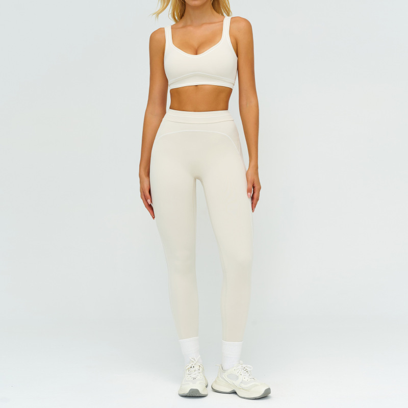 Zechuang Color Block Brushed Yoga Set with Double Shoulder Straps - High-End Sportswear for Women, Running and Exercise Set 7028