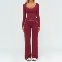 7028 long-sleeved shirt + 7028-2 wide-leg pants - cherry red