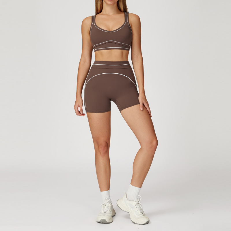 Zechuang Color Block Brushed Yoga Set with Double Shoulder Straps - High-End Sportswear for Women, Running and Exercise Set 7028