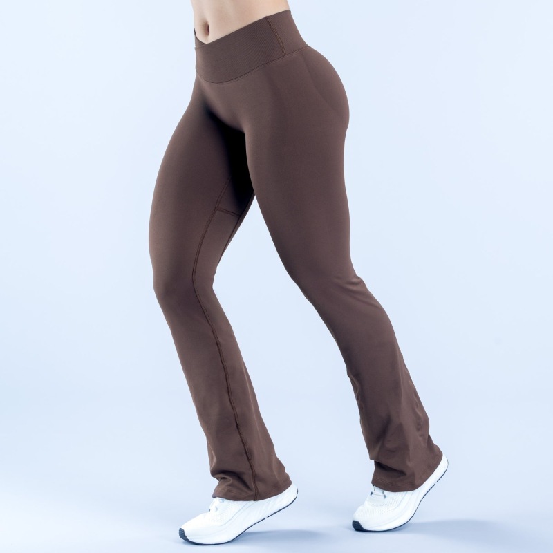 Cross-border Amazon full matte nylon regular length V-waist lift hip flared pants seamless straight leg fitness wear