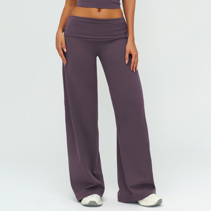 Cross-Border Brushed Long Pants with Fold-Over Waist, Loose Wide-Leg Slimming Pants for Outdoor Running Sports, Women's Wide-Leg Pants 5529