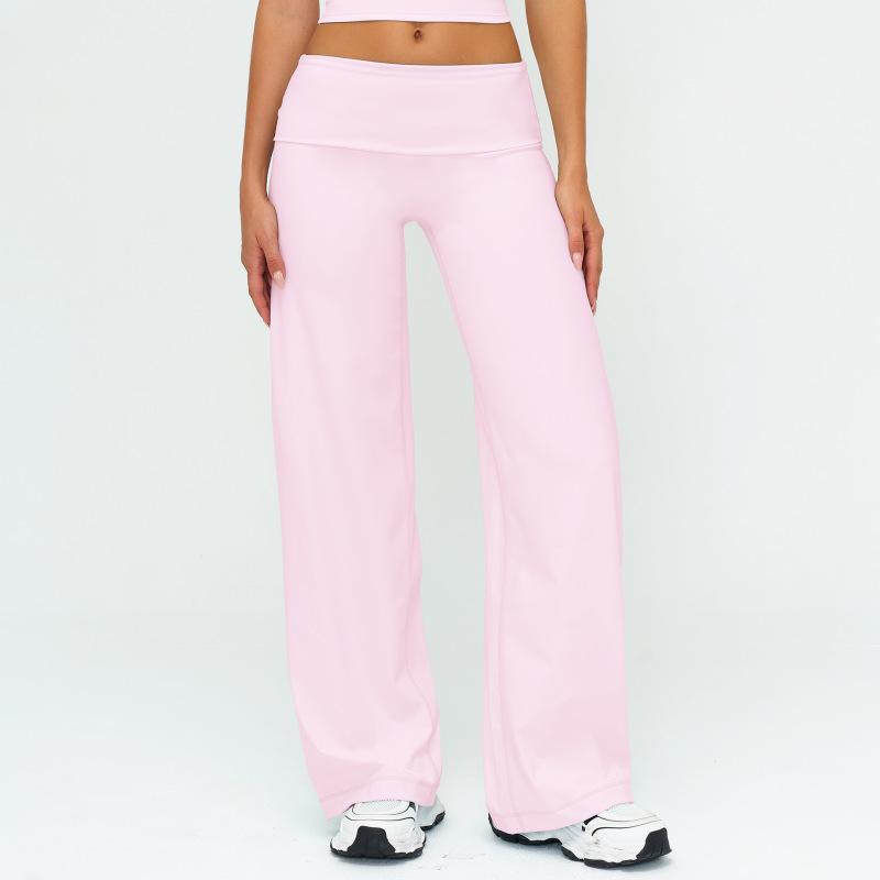 Cross-Border Brushed Long Pants with Fold-Over Waist, Loose Wide-Leg Slimming Pants for Outdoor Running Sports, Women's Wide-Leg Pants 5529
