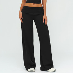 ZC-ECK-5529-2-CK    Fold-over Waist Wide Leg Yoga Pants