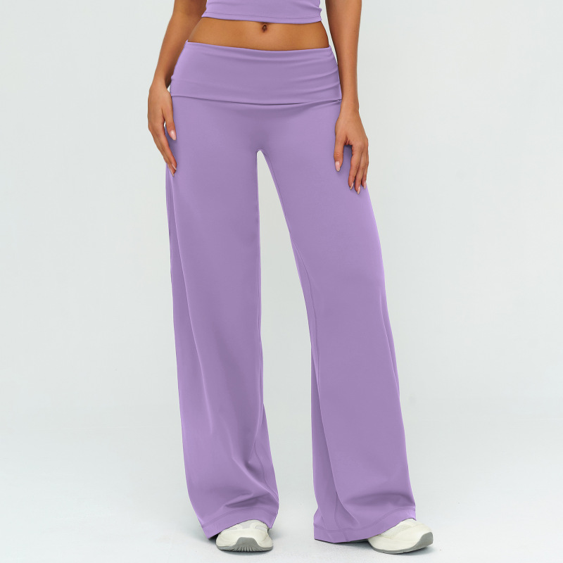 Cross-Border Brushed Long Pants with Fold-Over Waist, Loose Wide-Leg Slimming Pants for Outdoor Running Sports, Women's Wide-Leg Pants 5529