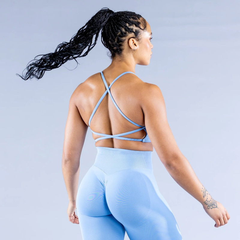 DFYNE High Elastic Shockproof Cross Back Matte Polyester Spandex Seamless Sports Bra Yoga Bra