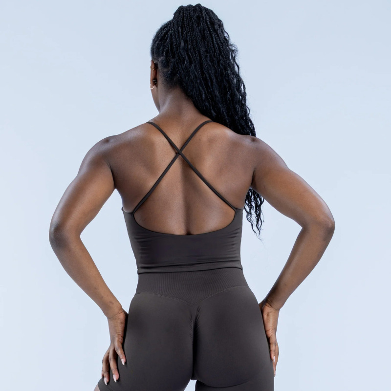 DFYNE Amazon High Elastic Matte Thin Shoulder Crossover Vest with Beautiful Back Seamless Fitness Camisole
