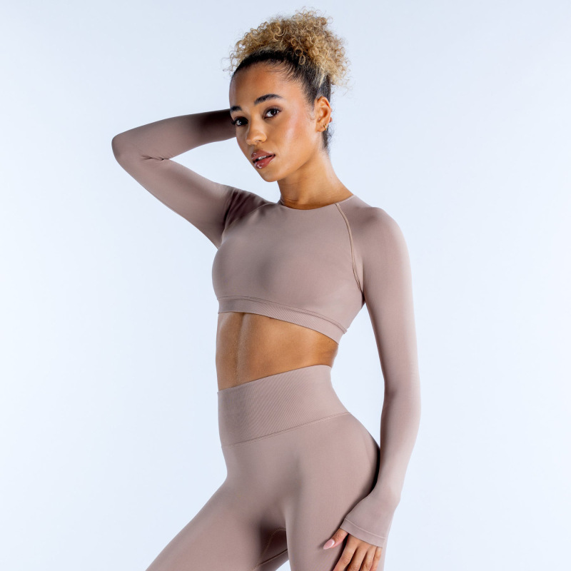 DFYNE Amazon Bestseller Women's Round Neck Short Top with Cutout Back and Yoga Style Long Sleeves