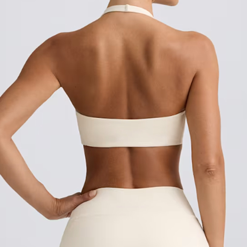 European and American style summer breathable tight V-neck sexy halter neck beautiful back wire-free bra women's fitness sports yoga underwear