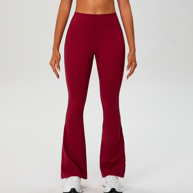 New cross-border style nylon and ammonia double-layer yoga pants, fashionable, slimming, high-waisted, hip-lifting, slightly flared, bare-feel running and fitness pants