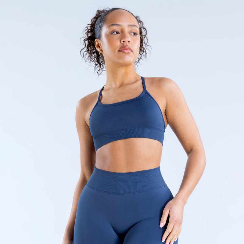 DFYNE High Elastic Shockproof Cross Back Matte Polyester Spandex Seamless Sports Bra Yoga Bra