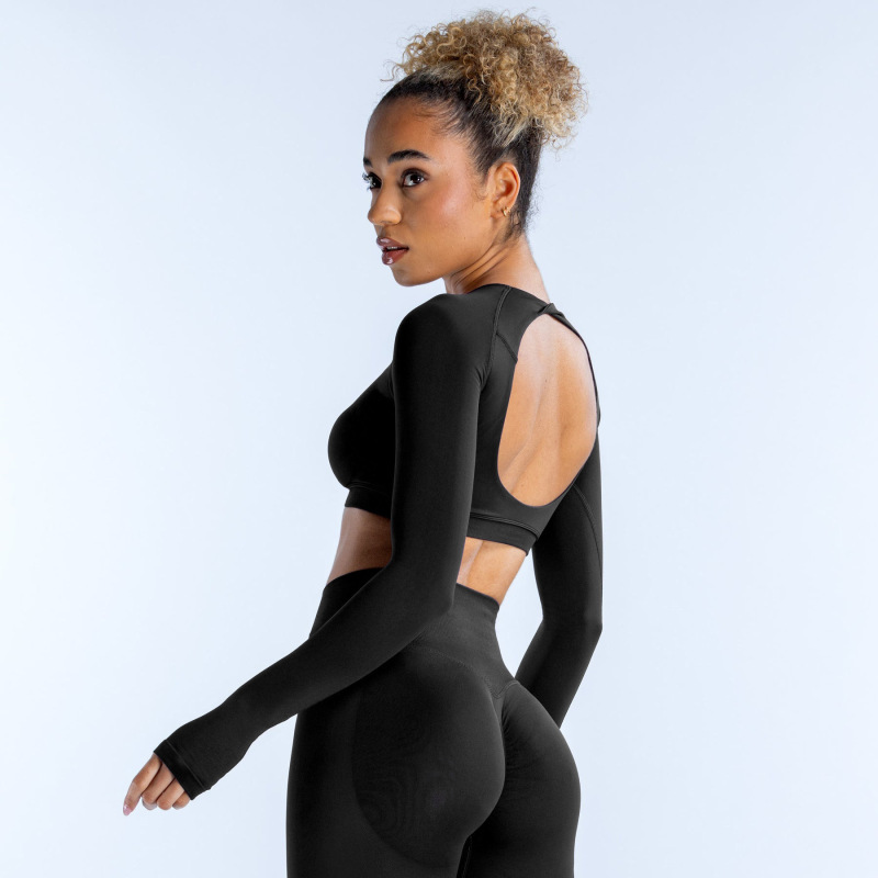 DFYNE Amazon Bestseller Women's Round Neck Short Top with Cutout Back and Yoga Style Long Sleeves