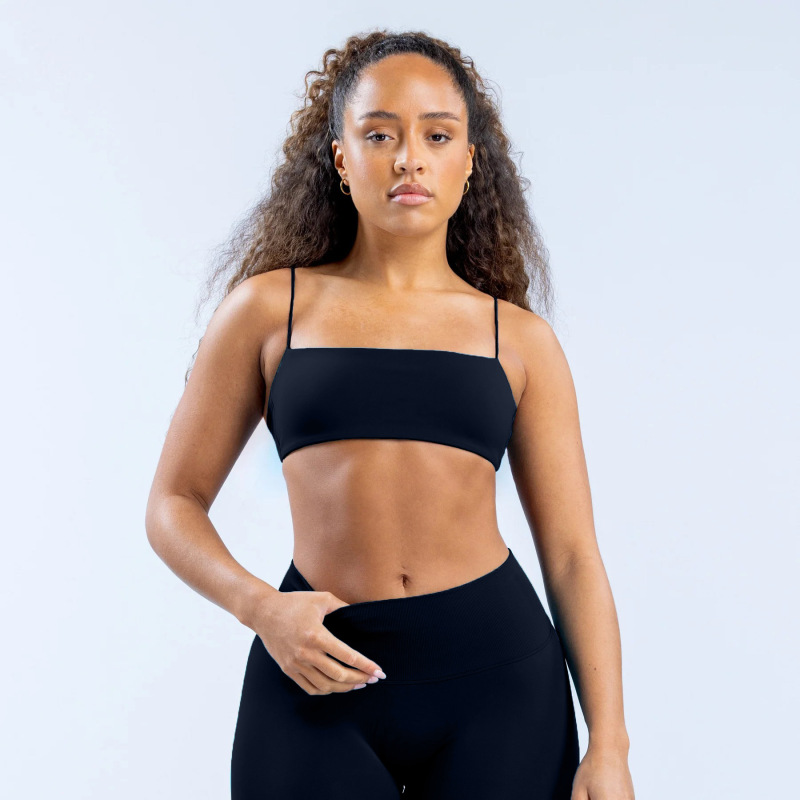 DFYNE's newest and hottest high-elastic sports bra with thin straps, matte finish, beautiful back, and open back, and includes breast pads.