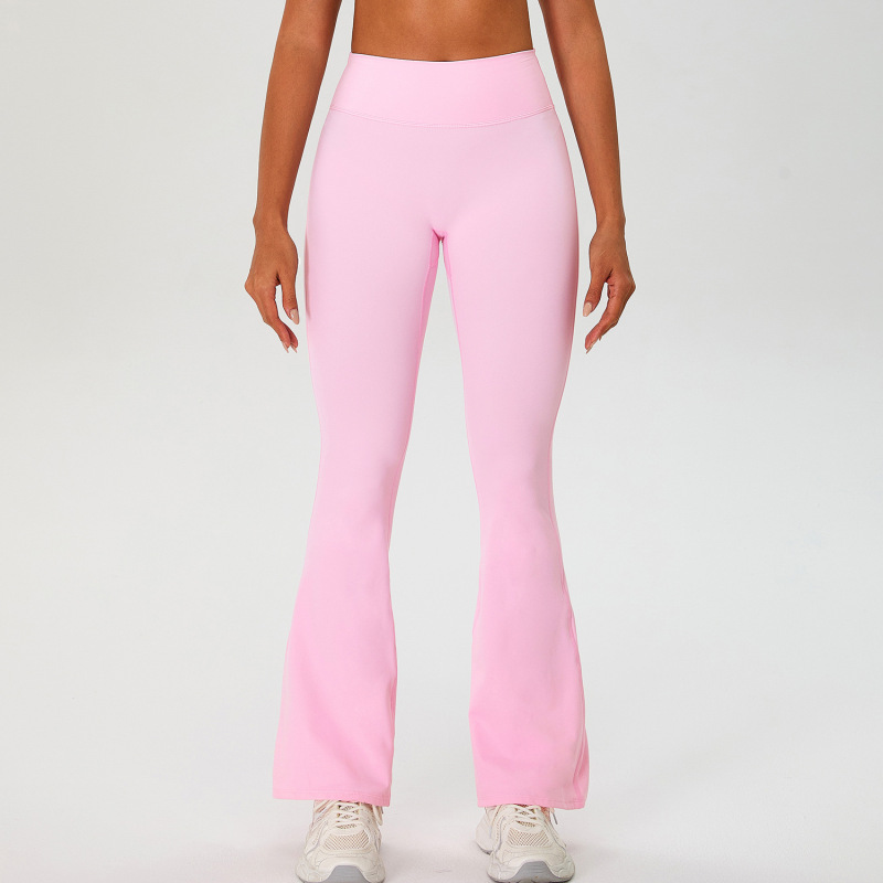 New cross-border style nylon and ammonia double-layer yoga pants, fashionable, slimming, high-waisted, hip-lifting, slightly flared, bare-feel running and fitness pants