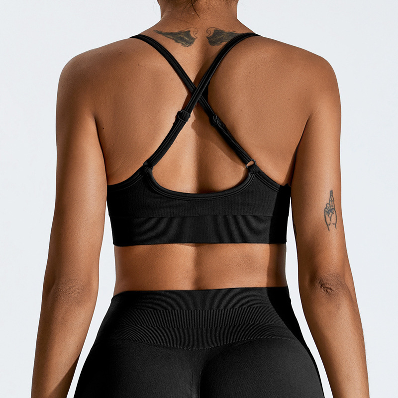 New cross-border seamless sports bra for women, cross-back yoga vest, high elasticity outdoor running fitness top