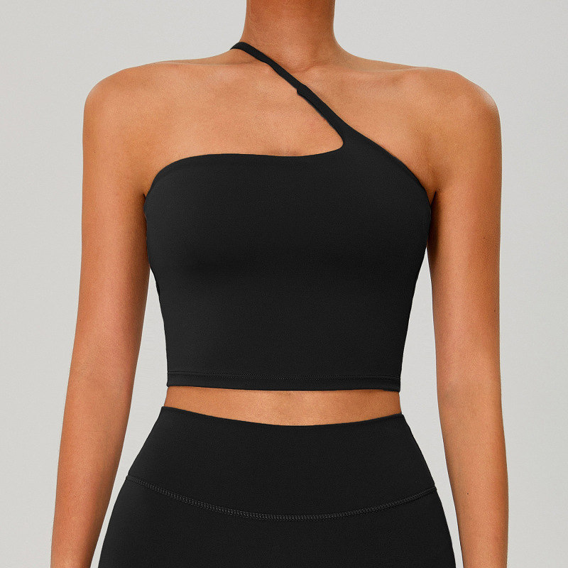 New European and American style thin strap off-shoulder yoga bra for women, wearable as outerwear, unique one-shoulder wrap, nude feel, fitness, sports, beautiful back.