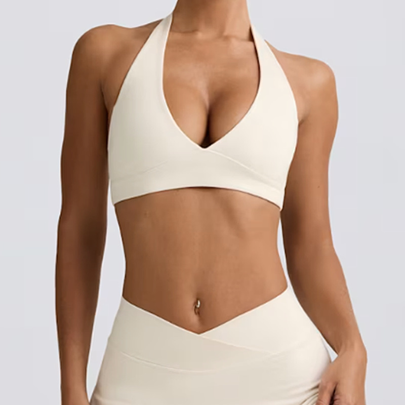 European and American style summer breathable tight V-neck sexy halter neck beautiful back wire-free bra women's fitness sports yoga underwear